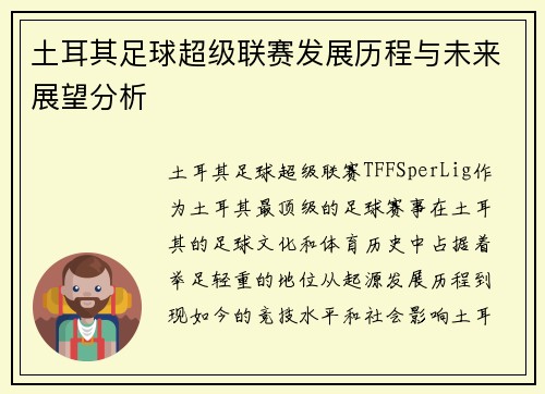 土耳其足球超级联赛发展历程与未来展望分析